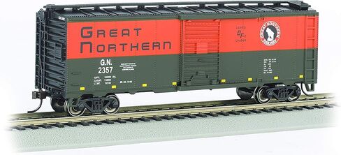 قطارات باخمان - سيارة صندوقية مقاس 40 قدمًا - Great Northern #2357 (أخضر وبرتقالي) - مقياس HO in Kuwait