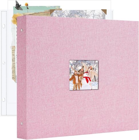 ألبوم صور قصاصات كبير مقاس 30.48 سم × 30.48 سم × 30.48 سم، سجل قصاصات بغطاء من الكتان مع 20 ورقة بأكمام بلاستيكية 40 صفحة، كتاب ذاكرة لحفلات الزفاف وأعياد الميلاد وأسرة الطفل (وردي) in Kuwait