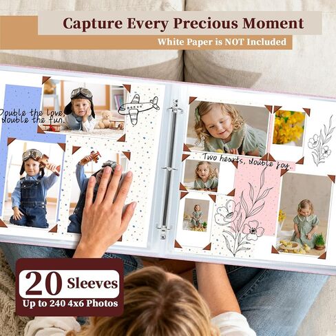 ألبوم صور قصاصات كبير مقاس 30.48 سم × 30.48 سم × 30.48 سم، سجل قصاصات بغطاء من الكتان مع 20 ورقة بأكمام بلاستيكية 40 صفحة، كتاب ذاكرة لحفلات الزفاف وأعياد الميلاد وأسرة الطفل (وردي) in Kuwait