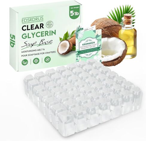 EDSRDRUS 5LB Glycerin Soap Base, Unscented Melt and Pour Soap Base for DIY Handmade, Deep Pre-Scored Cuts for Effortless Use, Easy to Melt (Transparent, 5 Pound) in Saudi Arabia