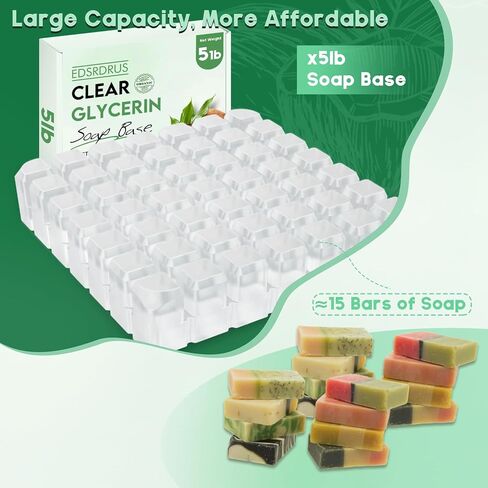 EDSRDRUS 5LB Glycerin Soap Base, Unscented Melt and Pour Soap Base for DIY Handmade, Deep Pre-Scored Cuts for Effortless Use, Easy to Melt (Transparent, 5 Pound) in Saudi Arabia