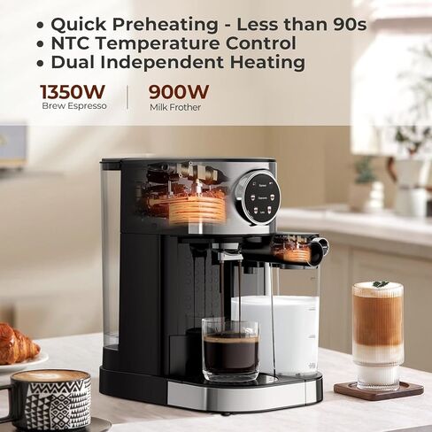 Espresso Machine 20 Bar, Super Compact Espresso Maker Stainless Steel with Touch Screen, Professional Coffee Machine, Automatic Milk Frother for Cappuccino in Saudi Arabia