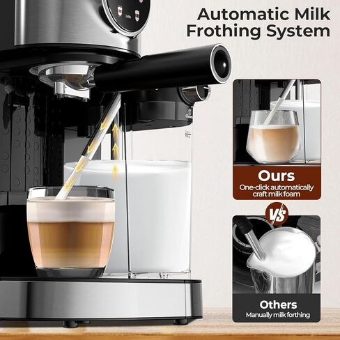 Espresso Machine 20 Bar, Super Compact Espresso Maker Stainless Steel with Touch Screen, Professional Coffee Machine, Automatic Milk Frother for Cappuccino in Saudi Arabia
