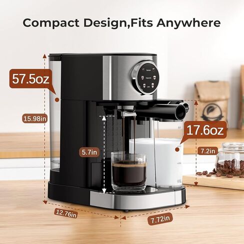 Espresso Machine 20 Bar, Super Compact Espresso Maker Stainless Steel with Touch Screen, Professional Coffee Machine, Automatic Milk Frother for Cappuccino in Saudi Arabia