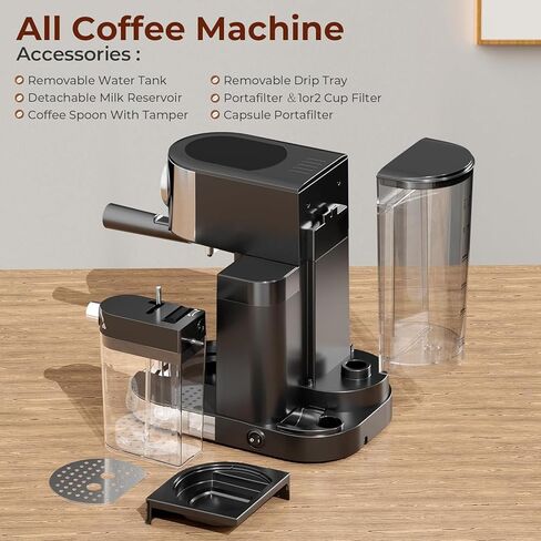 Espresso Machine 20 Bar, Super Compact Espresso Maker Stainless Steel with Touch Screen, Professional Coffee Machine, Automatic Milk Frother for Cappuccino in Saudi Arabia