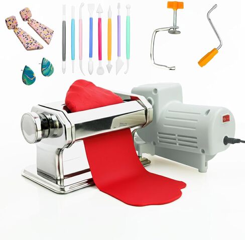 Electric Polymer Clay Roller Machine, Dual Mode Clay Press Machine with 6 Thickness Settings, 60W Motor, Includes 8 Embossing Tools & Clay Tools for Polymer Clay Earring Making in Saudi Arabia