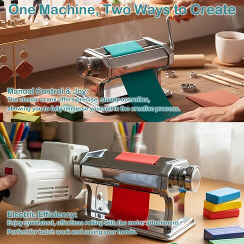Electric Polymer Clay Roller Machine, Dual Mode Clay Press Machine with 6 Thickness Settings, 60W Motor, Includes 8 Embossing Tools & Clay Tools for Polymer Clay Earring Making in Saudi Arabia