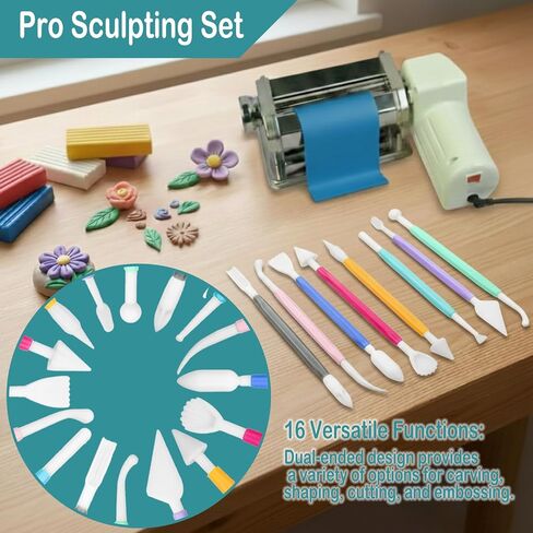Electric Polymer Clay Roller Machine, Dual Mode Clay Press Machine with 6 Thickness Settings, 60W Motor, Includes 8 Embossing Tools & Clay Tools for Polymer Clay Earring Making in Saudi Arabia