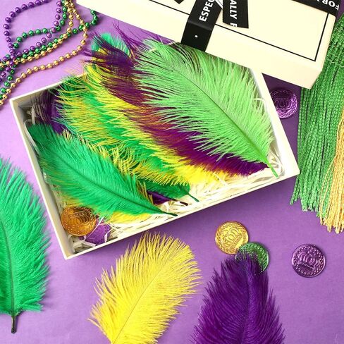 MARFOREVER 45 Pcs Mardi Gras Feathers for Crafts, Purple Gold Green Feathers Bulk 6-10 inch Plume Carnival Feathers for Mardi Gras Costume DIY Crafts Party Home Decorations in Saudi Arabia