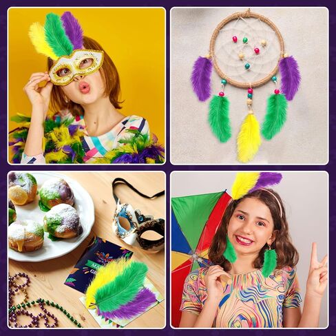 MARFOREVER 45 Pcs Mardi Gras Feathers for Crafts, Purple Gold Green Feathers Bulk 6-10 inch Plume Carnival Feathers for Mardi Gras Costume DIY Crafts Party Home Decorations in Saudi Arabia