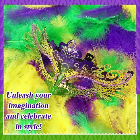MARFOREVER 300pcs Mardi Gras Feathers, 4-6 Inch 12-15cm Yellow Green Purple Rooster Feathers for Crafts, Mardi Gras Party Decoration DIY Craft Supplies in Saudi Arabia
