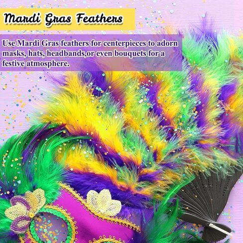 MARFOREVER 300pcs Mardi Gras Feathers, 4-6 Inch 12-15cm Yellow Green Purple Rooster Feathers for Crafts, Mardi Gras Party Decoration DIY Craft Supplies in Saudi Arabia