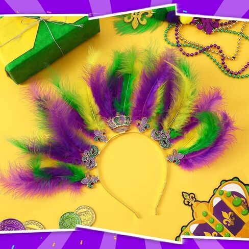 MARFOREVER 300pcs Mardi Gras Feathers, 4-6 Inch 12-15cm Yellow Green Purple Rooster Feathers for Crafts, Mardi Gras Party Decoration DIY Craft Supplies in Saudi Arabia