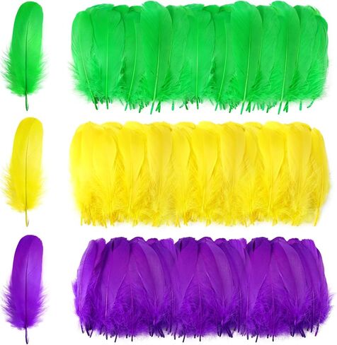 MARFOREVER 300pcs Mardi Gras Feathers, 4-6 Inch 12-15cm Yellow Green Purple Rooster Feathers for Crafts, Mardi Gras Party Decoration DIY Craft Supplies in Saudi Arabia