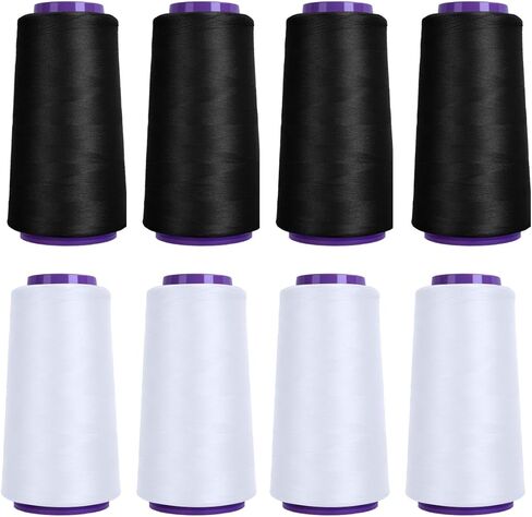 Black & White Serger Thread Cones, 8 Pack 2000M Each Spool Overlock Thread, PolyesterThread for Serger&Overlock Machine Use in Kuwait
