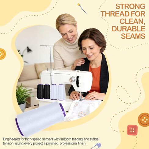 Black & White Serger Thread Cones, 8 Pack 2000M Each Spool Overlock Thread, PolyesterThread for Serger&Overlock Machine Use in Kuwait