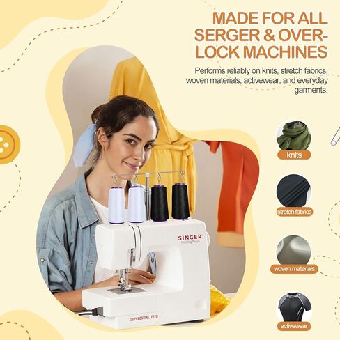 Black & White Serger Thread Cones, 8 Pack 2000M Each Spool Overlock Thread, PolyesterThread for Serger&Overlock Machine Use in Kuwait