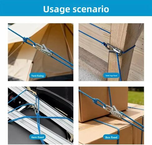 6 Pack Cam Buckle Cord Tensioners with 2 Paracords - Quick Adjust Rope Tightener for Outdoor Camping, Tarps, Tents, Canopy - Heavy Duty Metal Construction, Compatible with 3mm 4mm Rope (2+2) in Saudi Arabia