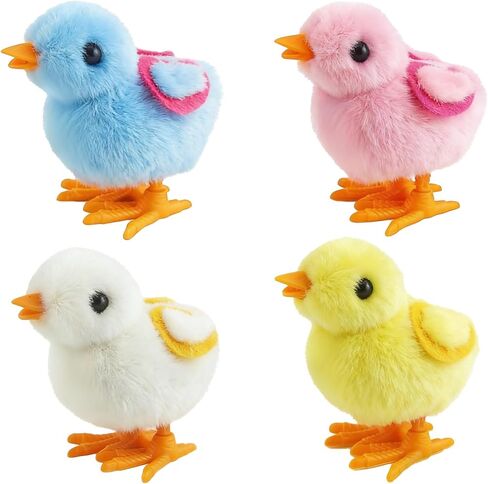4 PCS Easter Wind Up Chick Toys Plush Jumping Bunny Toy Hopping Animals Clockwork Windup Rabbit Birthday Easter Basket Stuffers Party Favors for Kids Toddlers in Saudi Arabia