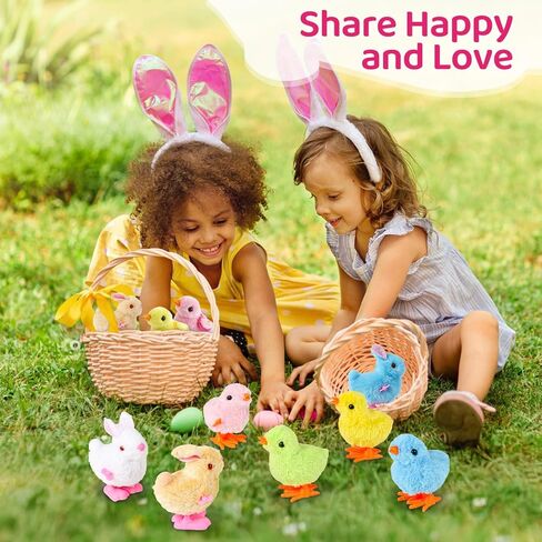 4 PCS Easter Wind Up Chick Toys Plush Jumping Bunny Toy Hopping Animals Clockwork Windup Rabbit Birthday Easter Basket Stuffers Party Favors for Kids Toddlers in Saudi Arabia