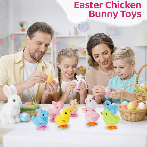 4 PCS Easter Wind Up Chick Toys Plush Jumping Bunny Toy Hopping Animals Clockwork Windup Rabbit Birthday Easter Basket Stuffers Party Favors for Kids Toddlers in Saudi Arabia