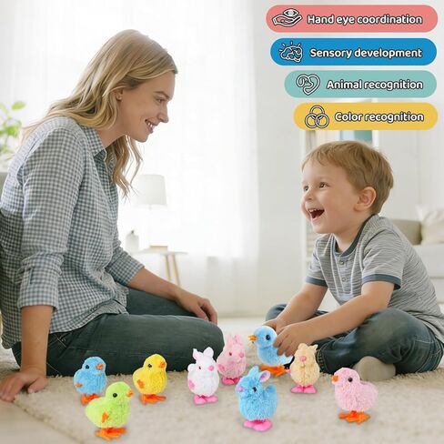 4 PCS Easter Wind Up Chick Toys Plush Jumping Bunny Toy Hopping Animals Clockwork Windup Rabbit Birthday Easter Basket Stuffers Party Favors for Kids Toddlers in Saudi Arabia