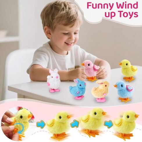4 PCS Easter Wind Up Chick Toys Plush Jumping Bunny Toy Hopping Animals Clockwork Windup Rabbit Birthday Easter Basket Stuffers Party Favors for Kids Toddlers in Saudi Arabia