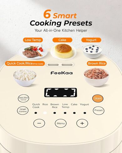 FEEKAA Mini Rice Cooker Small 2 Cup (uncooked), Travel Rice Maker, 6-in-1 Portable Rice Cooker' 4-Cup (cooked), Slow Cooker, Soup Maker, Stew Pot, White in Saudi Arabia