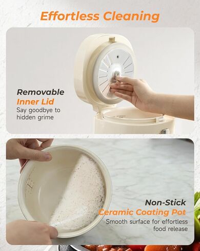 FEEKAA Mini Rice Cooker Small 2 Cup (uncooked), Travel Rice Maker, 6-in-1 Portable Rice Cooker' 4-Cup (cooked), Slow Cooker, Soup Maker, Stew Pot, White in Saudi Arabia