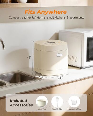 FEEKAA Mini Rice Cooker Small 2 Cup (uncooked), Travel Rice Maker, 6-in-1 Portable Rice Cooker' 4-Cup (cooked), Slow Cooker, Soup Maker, Stew Pot, White in Saudi Arabia