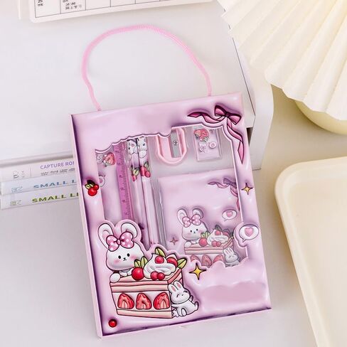 6 pieces of stationery with 2PCS Small Notebook,Creative Stationery Set,Pink in Saudi Arabia