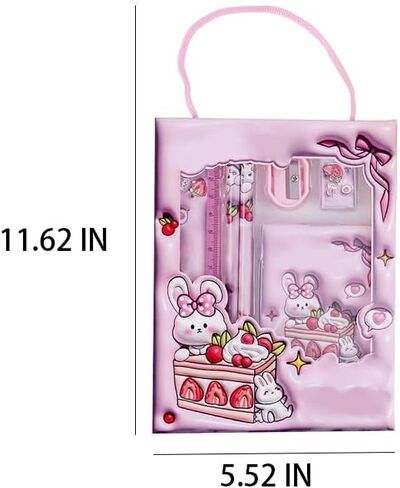 6 pieces of stationery with 2PCS Small Notebook,Creative Stationery Set,Pink in Saudi Arabia