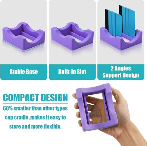 Small Purple Silicone Cup Cradle for Crafting, Tumbler Holder with Built-in Slot and Felt Edge Squeegee Decal Scraper, Anti-Skidding Tumbler Stand in Saudi Arabia