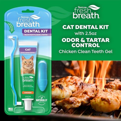 TropiClean Fresh Breath Cat Toothbrush and Toothpaste Kit, Cat Teeth Cleaning & Breath Freshener Solution, Complete Dental Care in Saudi Arabia