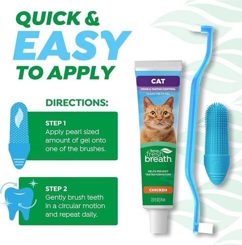 TropiClean Fresh Breath Cat Toothbrush and Toothpaste Kit, Cat Teeth Cleaning & Breath Freshener Solution, Complete Dental Care in Saudi Arabia