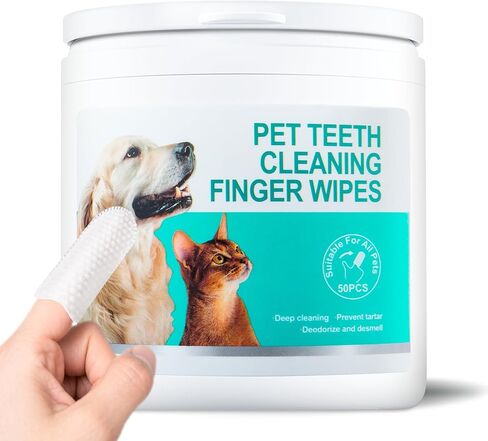Teeth Cleaning Finger Wipes for Dogs & Cats，Dental Cleaning Wipes for Dogs and Cats，Pet Teeth Cleaning Finger Wipes，Reduces Plaque and Freshens Breath, Removes Tartar, Disposable Wet Wipes 50ct in Saudi Arabia