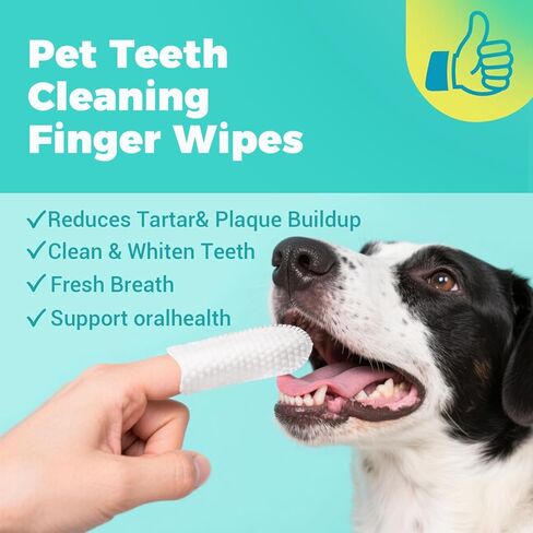 Teeth Cleaning Finger Wipes for Dogs & Cats，Dental Cleaning Wipes for Dogs and Cats，Pet Teeth Cleaning Finger Wipes，Reduces Plaque and Freshens Breath, Removes Tartar, Disposable Wet Wipes 50ct in Saudi Arabia