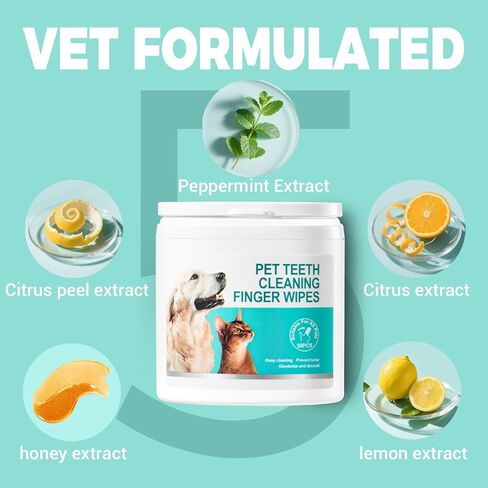 Teeth Cleaning Finger Wipes for Dogs & Cats，Dental Cleaning Wipes for Dogs and Cats，Pet Teeth Cleaning Finger Wipes，Reduces Plaque and Freshens Breath, Removes Tartar, Disposable Wet Wipes 50ct in Saudi Arabia