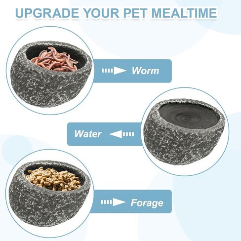 Reptile Food Bowl, Worm Water Dish Resin Pet Bowl Food Dish Anti Escape Feeder (4 in, Gray), Intended for Gecko/Scaled Pet/Amphibians/Spiders/Small Mammals in Saudi Arabia