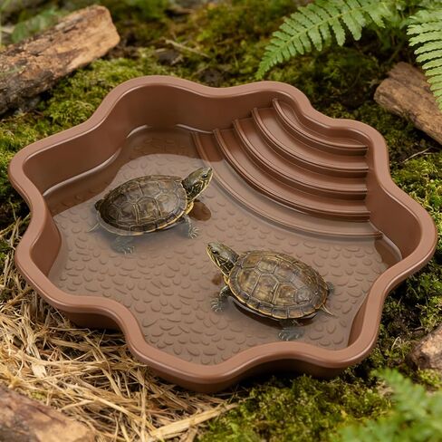 Pawfly Reptile Bathing Pool with Ramp, Reptile Food Dish Feeding Dish, Tortoise Water Dish Water Bowl with Steps, Turtle Bathing Pool Bath Tub Soaking Dish for Gecko Snake Bearded Dragon Lizard in Saudi Arabia