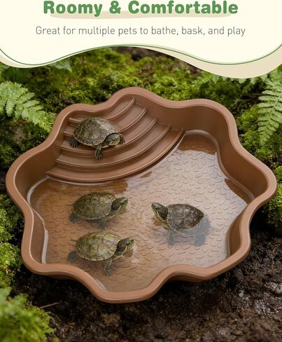 Pawfly Reptile Bathing Pool with Ramp, Reptile Food Dish Feeding Dish, Tortoise Water Dish Water Bowl with Steps, Turtle Bathing Pool Bath Tub Soaking Dish for Gecko Snake Bearded Dragon Lizard in Saudi Arabia