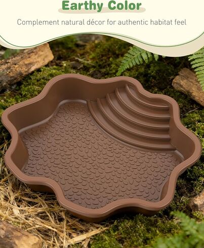 Pawfly Reptile Bathing Pool with Ramp, Reptile Food Dish Feeding Dish, Tortoise Water Dish Water Bowl with Steps, Turtle Bathing Pool Bath Tub Soaking Dish for Gecko Snake Bearded Dragon Lizard in Saudi Arabia