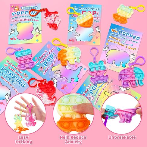 هدايا عيد الحب من كريولبو للأطفال 24 قطعة من سلاسل المفاتيح على شكل قلب بوب فيدجيت، ألعاب تخفيف التوتر الفقاعية مع بطاقات عيد الحب، هدايا تبادل الحفلات في الفصل الدراسي للأولاد والبنات والأطفال الصغار in Kuwait