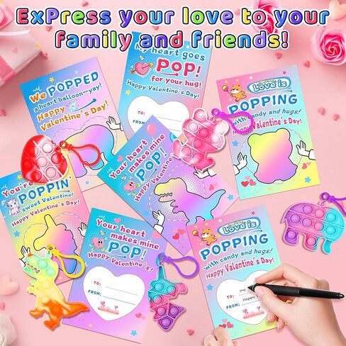 هدايا عيد الحب من كريولبو للأطفال 24 قطعة من سلاسل المفاتيح على شكل قلب بوب فيدجيت، ألعاب تخفيف التوتر الفقاعية مع بطاقات عيد الحب، هدايا تبادل الحفلات في الفصل الدراسي للأولاد والبنات والأطفال الصغار in Kuwait
