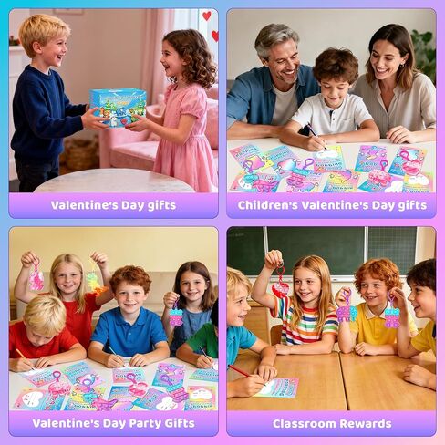 هدايا عيد الحب من كريولبو للأطفال 24 قطعة من سلاسل المفاتيح على شكل قلب بوب فيدجيت، ألعاب تخفيف التوتر الفقاعية مع بطاقات عيد الحب، هدايا تبادل الحفلات في الفصل الدراسي للأولاد والبنات والأطفال الصغار in Kuwait