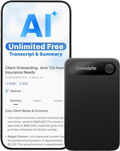 Comulytic Note Pro AI Voice Recorder, Unlimited Transcribe & Summarize, One Tap Recording Device with AI Note Taking, Support 113 Languages, 64GB, Audio Recorder for Calls, Meetings, Lectures, Silver in Kuwait