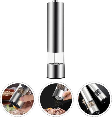 2pcs Electric Pepper Grinder Stainless Steel Electric Pepper Mill Set Battery-free Silver for Kitchen and Dining in Saudi Arabia
