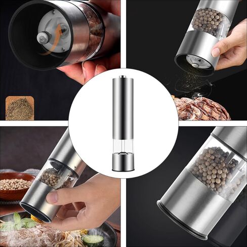 2pcs Stainless Steel Electric Pepper Grinder Mill and Salt Grinder Set Battery-free Portable Spice Mill for Kitchen Use in Saudi Arabia
