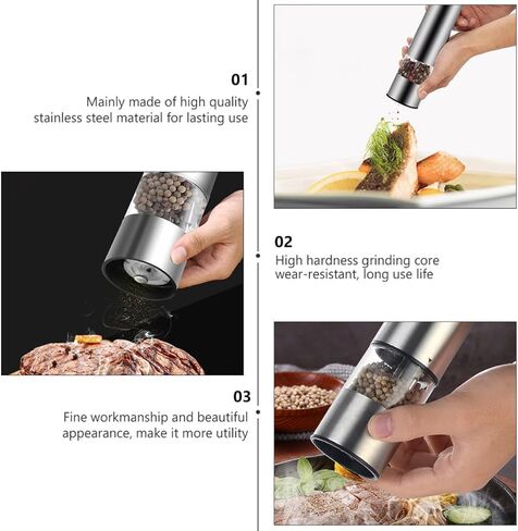 2pcs Stainless Steel Electric Pepper Grinder Mill and Salt Grinder Set Battery-free Portable Spice Mill for Kitchen Use in Saudi Arabia