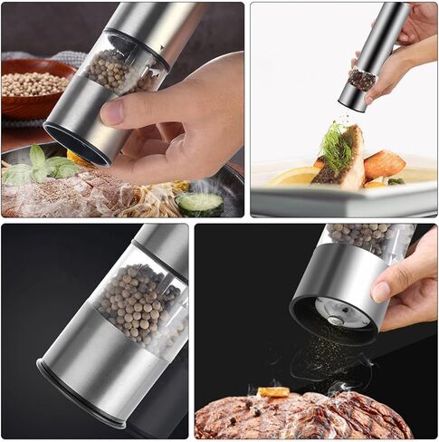 2pcs Stainless Steel Electric Pepper Grinder Mill and Salt Grinder Set Battery-free Portable Spice Mill for Kitchen Use in Saudi Arabia